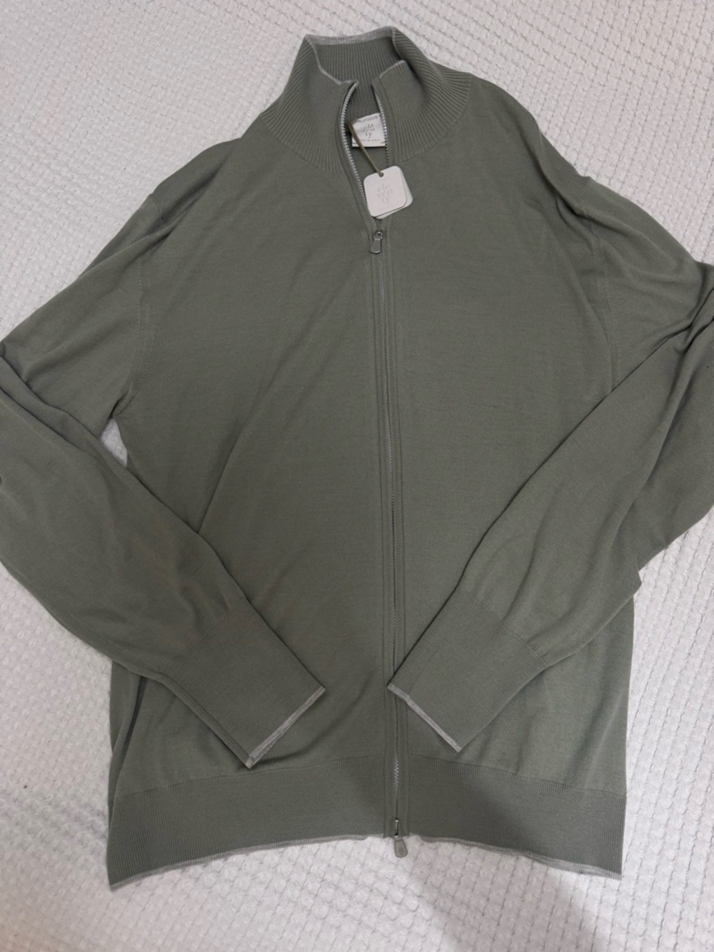 Men's NWT Eleventy Sage Green Wool Zip Up Cardigan